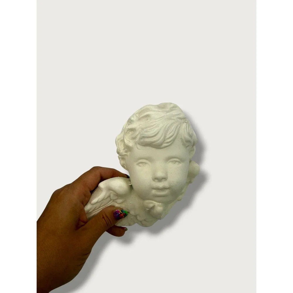 Vintage Chalkware Cherub Wall Plaques Pair Ivory Putti Angel Heads French Decor